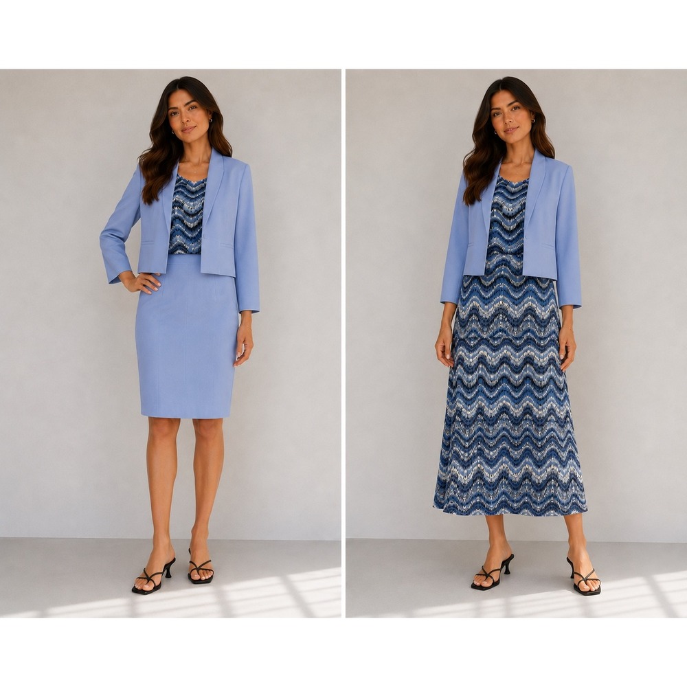Jones Studio Separates 4 Piece Set Jacket Pencil Skirt‎ Maxi Skirt Top Blue NWT